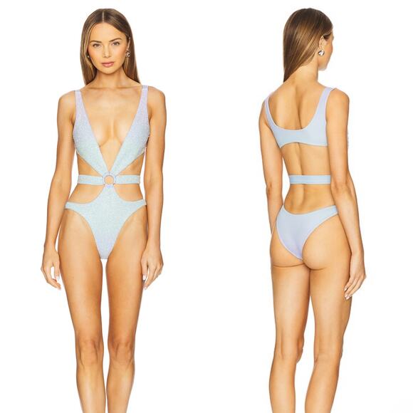 NEW Oceanus Mei Hand Beaded Cut Out Onesie Swimsuit in Blue Ombre Size Small - Picture 1 of 6